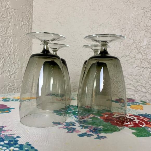 Vintage Mid Century Smokey Glass Blown Glass Ice Tea Glasses, Water Goblets Set - Picture 11 of 16